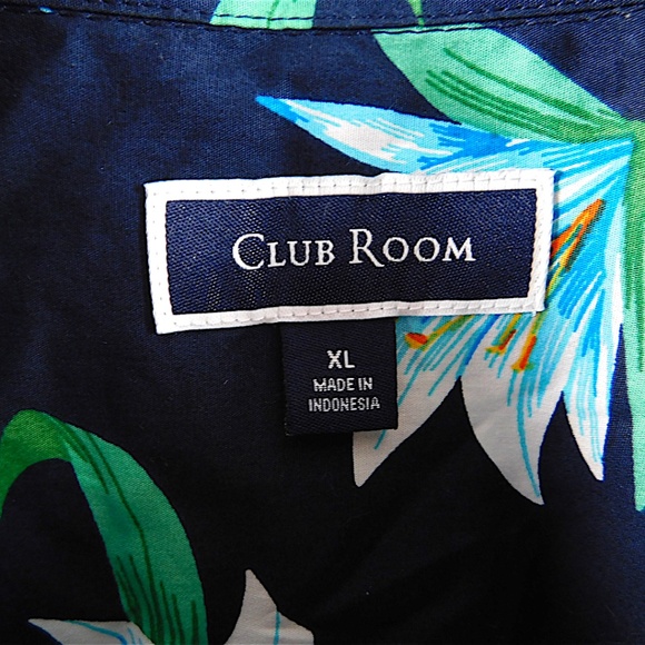 Club Room Men’s Hawaiian Floral Button-Down Shirt Navy Blue Size XL - Picture 2 of 9
